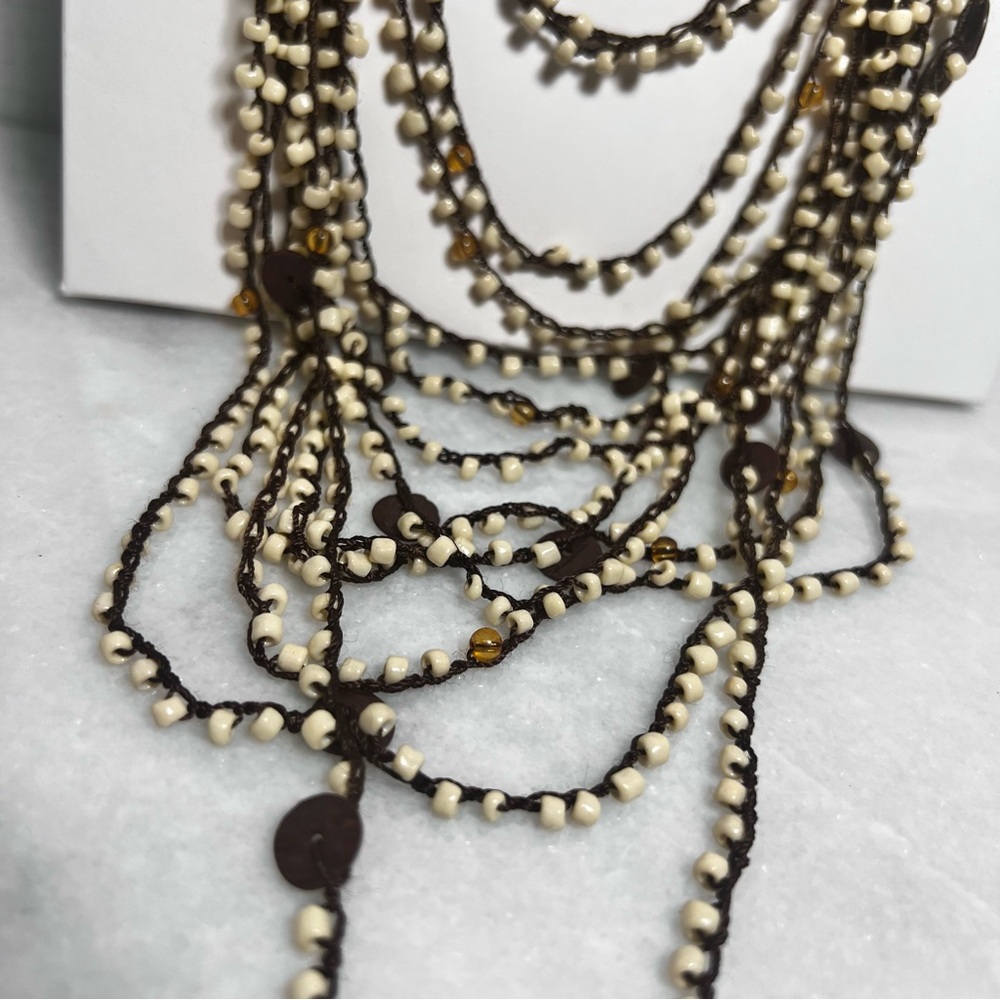 ZARA BEADED LONG SHELL BOHO WATERFALL NECKLACE- Earthcore, Artisan, Earthy NWT - Picture 6 of 8